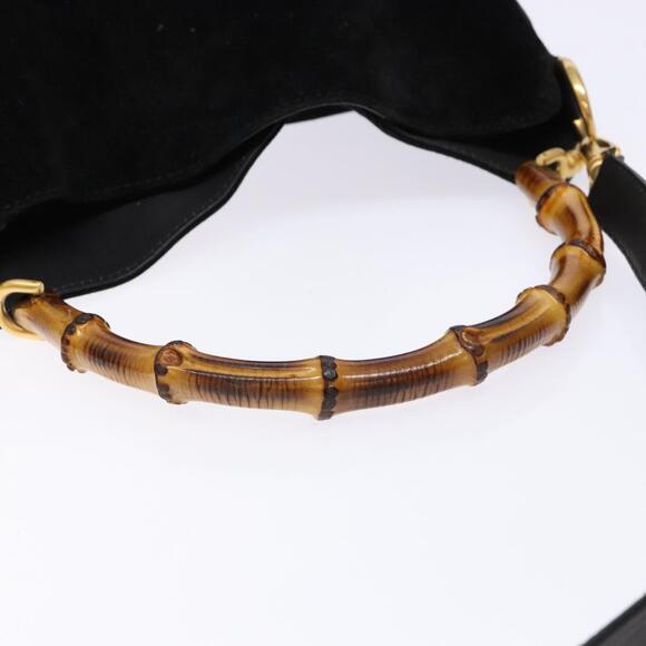GUCCI Bamboo Shoulder Bag Suede Black Gold 001 3754 001 3754 - Picture 7 of 16